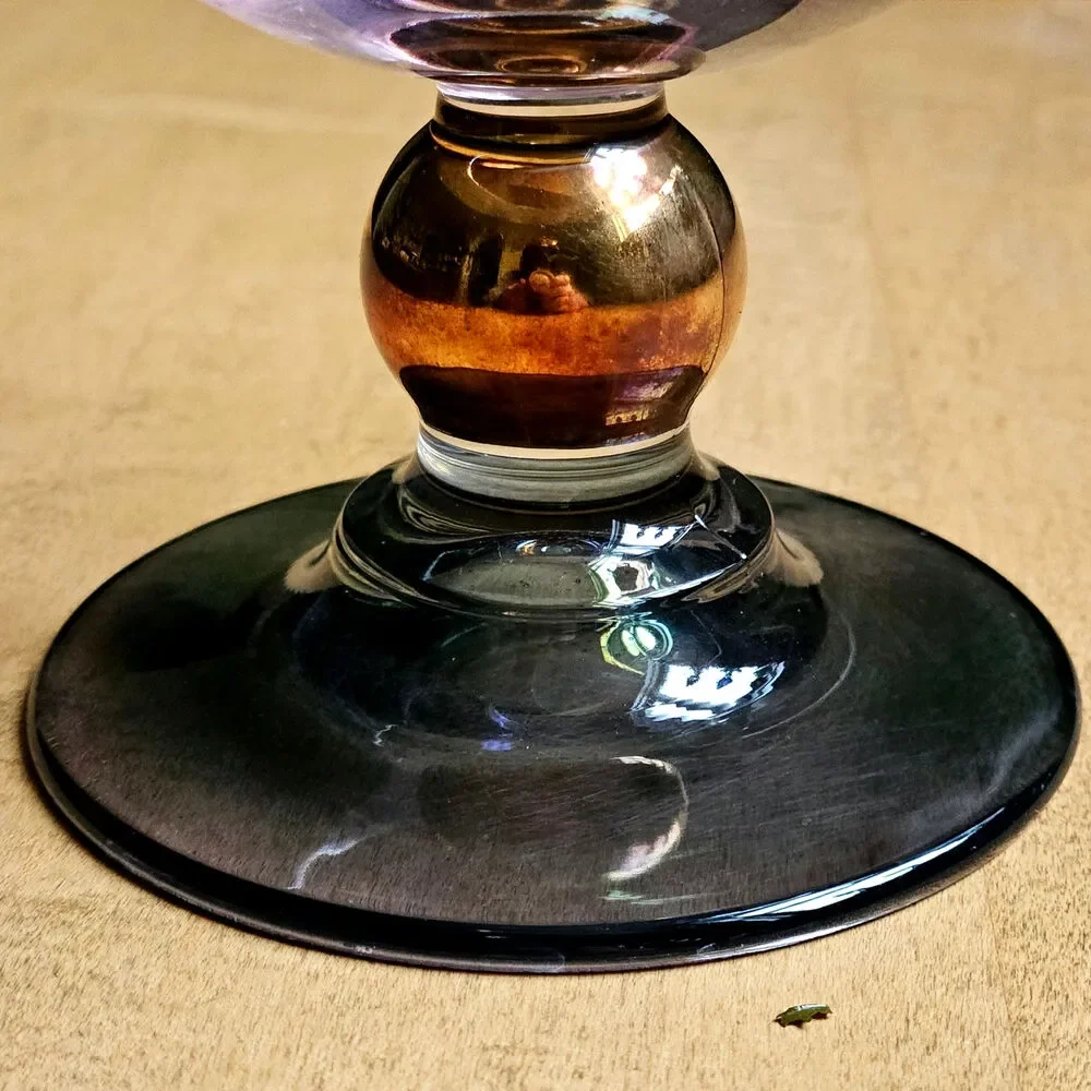 Vintage MCM Blush & Smoke Art Deco Glass Cocktail Coupes – Set of 2